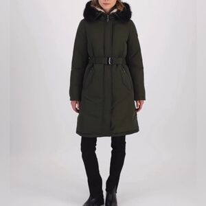 New Sam Edelman Black Faux Fur Trim Hooded Parka,  NWT, Sz. Medium